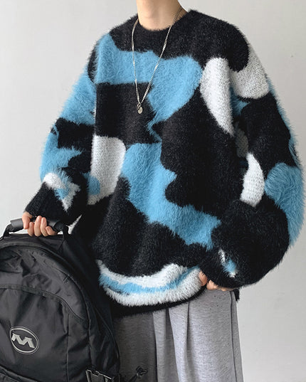 Striped Round Neck Men's Loose Sweater