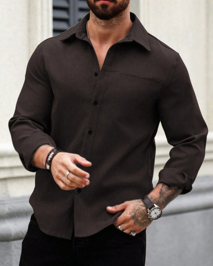 Men's Solid Color Pocket Shirt Long Sleeve Single-breasted Lining