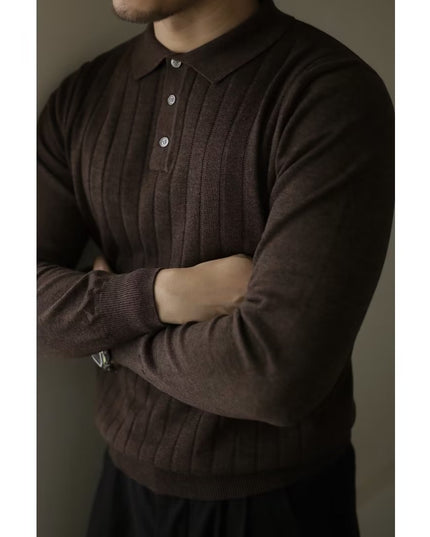 American Retro Heavy Lapel Long Sleeve Polo Shirt Casual Sweater