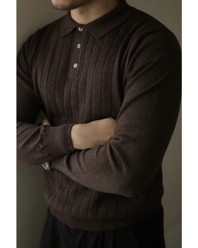 American Retro Heavy Lapel Long Sleeve Polo Shirt Casual Sweater