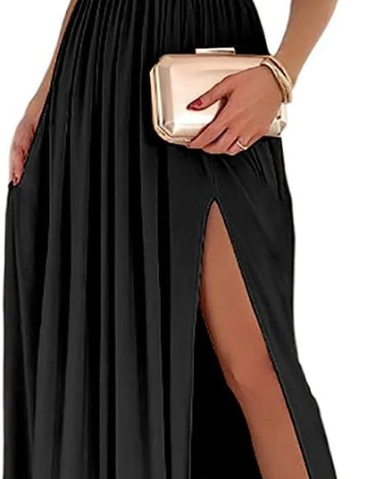 Women's One Shoulder High Split Cutout Sleeveless Elegant Sexy Cocktail Maxi Dress