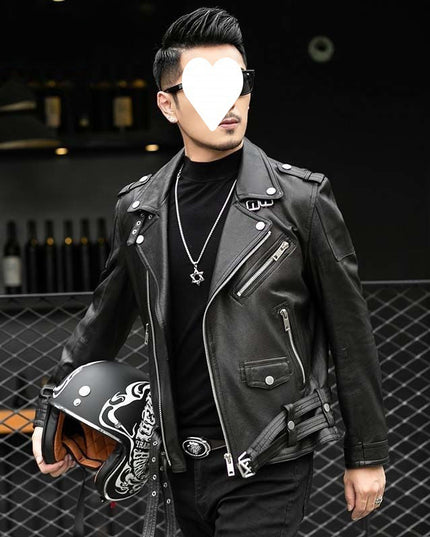 Men's Sheepskin Leather Jacket Lapel