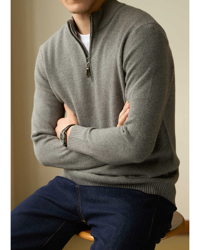 Half Zipped Stand Collar Pure Wool Thermal Sweater