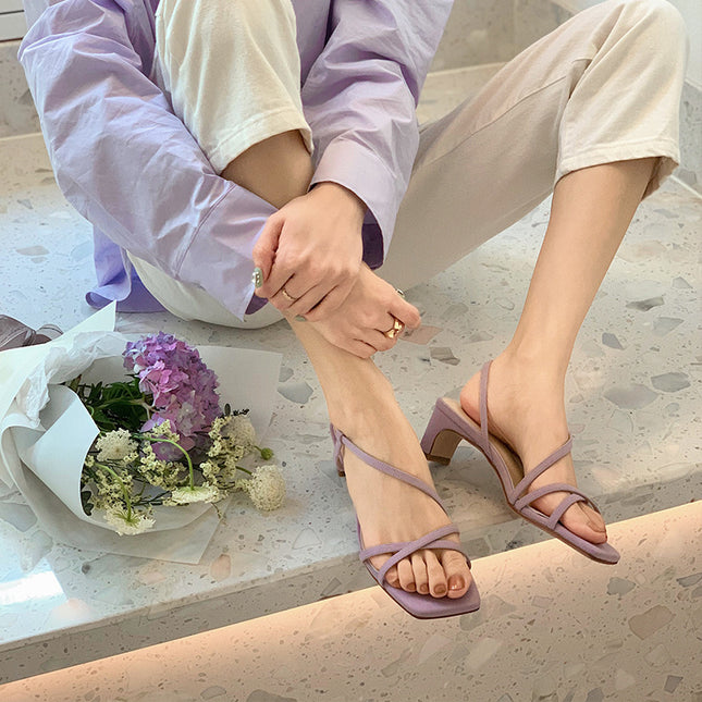 Thin Strap  Toe Mid-heeled Sandals Women