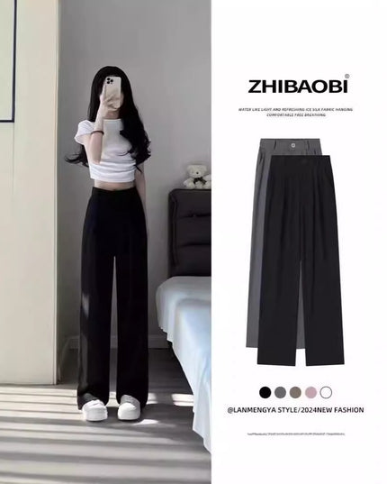 Women's Wide-leg Pants Summer Thin High Waist Slimming Draping Figure Small Straight Single Buckle Casual