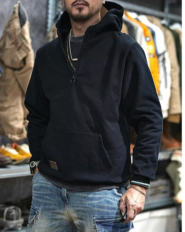 Half Open Collar Hooded Men's Sweater