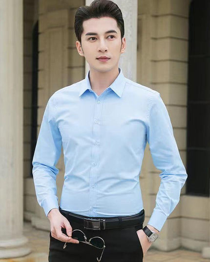 White Shirt Men's Long Sleeve Slim Fit All-match Solid Color