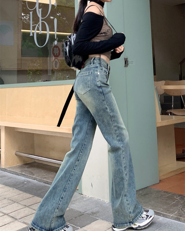 Retro Straight Jeans High Waist Wide Leg Trousers