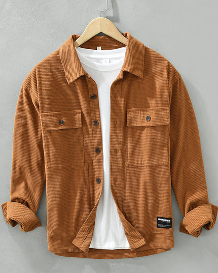 Waffle Long Sleeve Shirt Japanese Style Workwear Top