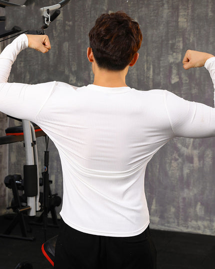 Striped Solid Color Workout Long Sleeve Men's Basketball Running Training Elasticity Quick-drying Exercise T-shirt