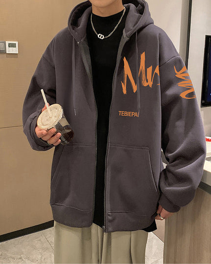 Hong Kong Style Letter Printed Full-zip Cardigan Jacket Top Coat