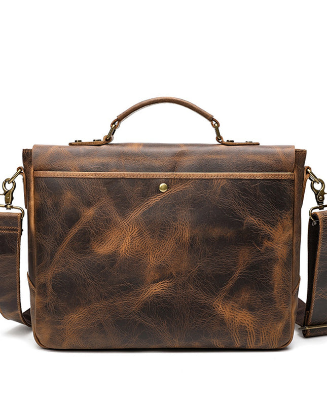 Leather Portable Mens Briefcase Satchel