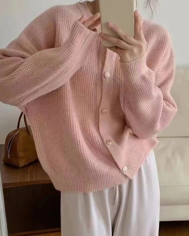 Women's Round Neck Knitted Cardigan Sweater Coat