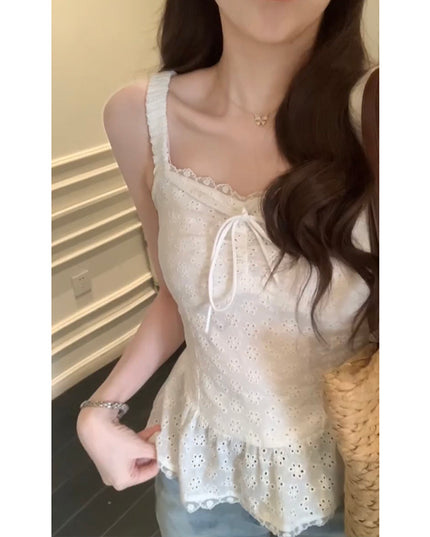 Pure Desire Style Hot Girl Flounce Splicing Sling Vest