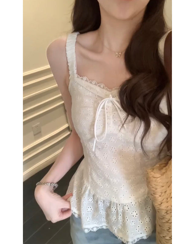 Pure Desire Style Hot Girl Flounce Splicing Sling Vest