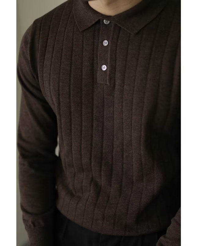 American Retro Heavy Lapel Long Sleeve Polo Shirt Casual Sweater