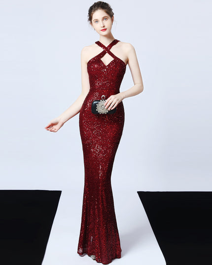 Sequined Party Dress Long Banquet Slim Fishtail