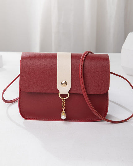 Women's Everyday Joker Contrast Pearl Pendant Small Square Bag