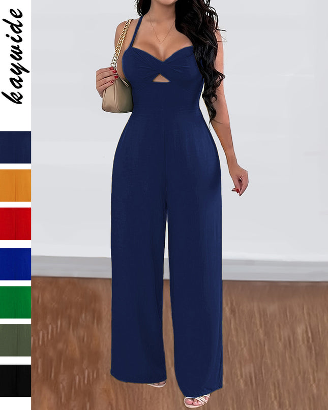 Leisure Vacation Commute Style Solid Color Sling Wide Leg Jumpsuit For Women