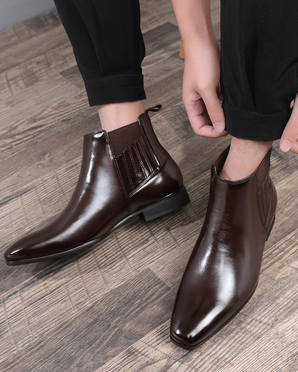 Pointed Toe Chelsea-style Boots For Men Fashion British Style Square Heel Business Formal Leather Shoes