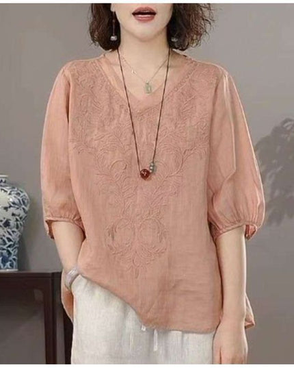 Summer Retro Style Loose Short Sleeve Shirt Ladies
