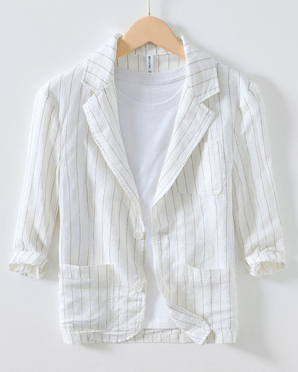 34 Sleeve Suit Jacket Men's Cotton And Linen Stripes Suit Jacket