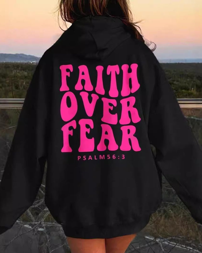 New Letter Print Pullover Hooded Sweater