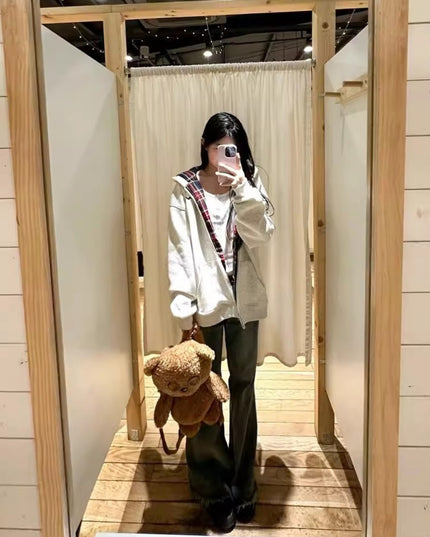 Retro Plaid Hooded Sweater For Women Fleece-lined