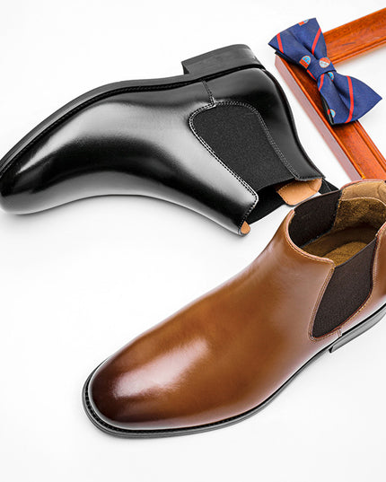 British Retro Chelsea Men's Shoes Leather Short Boots Fleece-lined