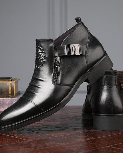 Horseshoe Heel Embossed Double-sided Pull Men's Boots