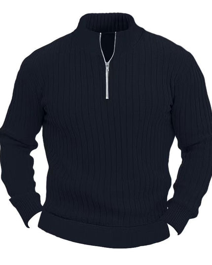 Leisure Pullover Men's Sweater Solid Color Stand Collar Long Sleeve