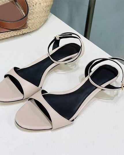 Women's Leather French-style Retro Open Toe Sandals With Kitten Heel