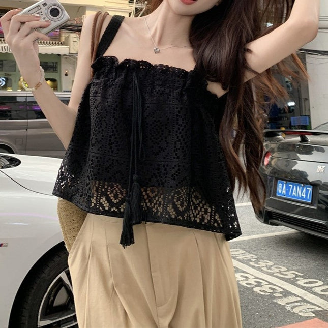 Hollow-out Crocheted Wooden Ear Lace Camisole
