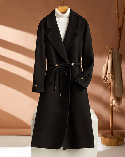 Autumn And Winter New Long Suit Collar Cashmere Coat For Women