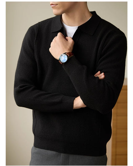 Men's High-end American Business Casual Polo Collar Long-sleeved Sweater
