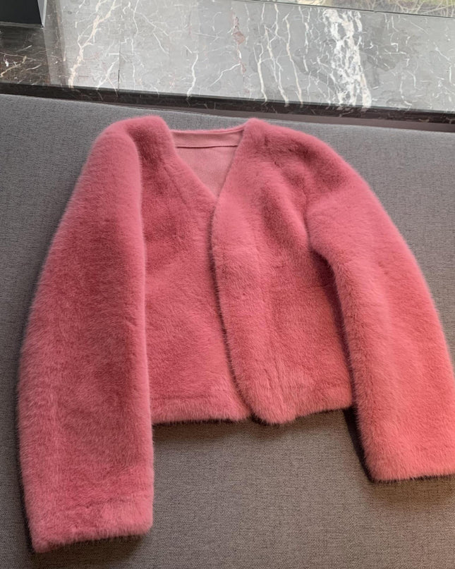 Women's Short Solid Color Eco-friendly Fur Jacket