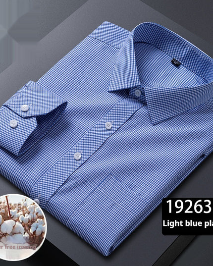 Men's Long-sleeved Plaid Middle-aged Business Square Collar Shirt