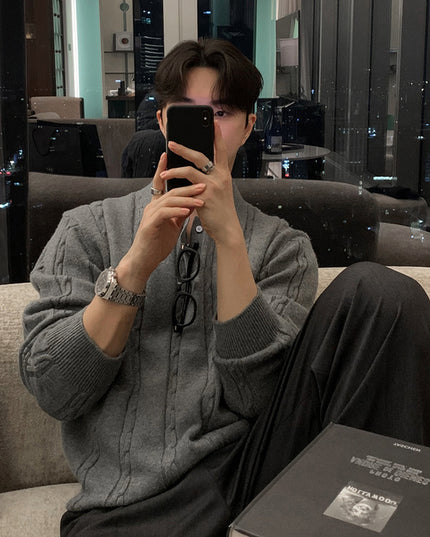 Winter Warm Lapel Sweater Men's Korean Style Handsome High Sense