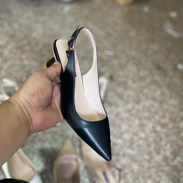 Women's Leather Covered Toe Sandals With High Heels