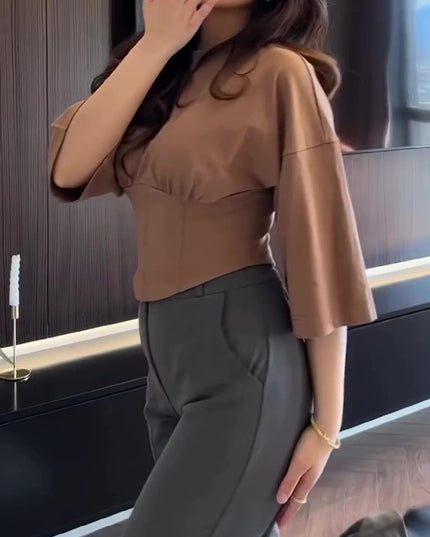 Solid Color Short Sleeve Cropped Top
