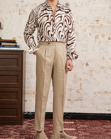 Linen Blended Breathable Draping Bow Tie Shirt