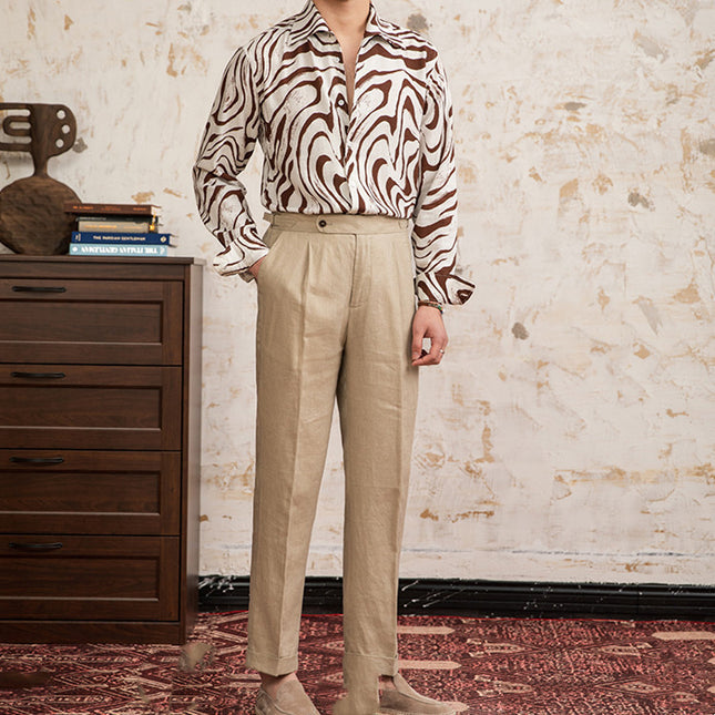 Linen Blended Breathable Draping Bow Tie Shirt