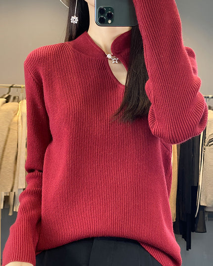Half Turtleneck New Chinese Style Buckle Sweater Women's Sweater