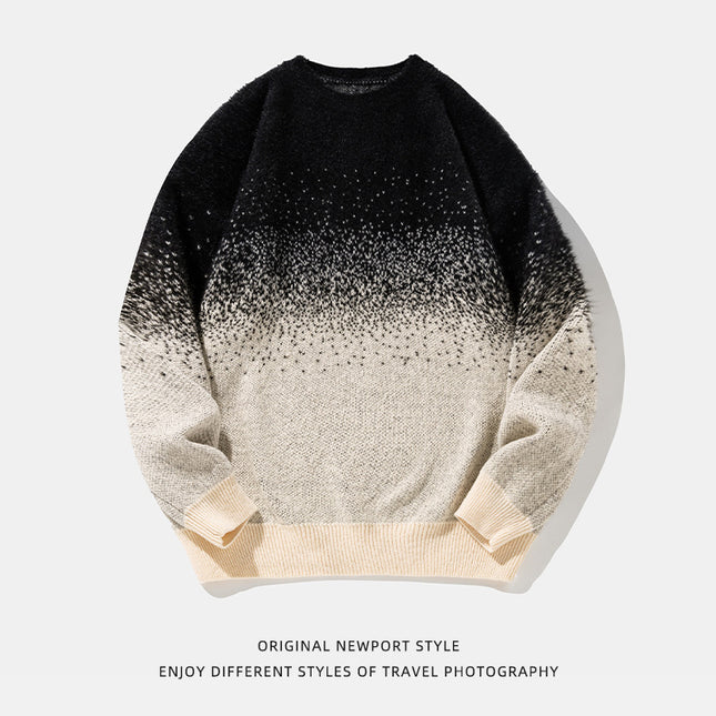 Artificial Mink Plush Gradient Design Sweater Thermal Head Cover Knitwear