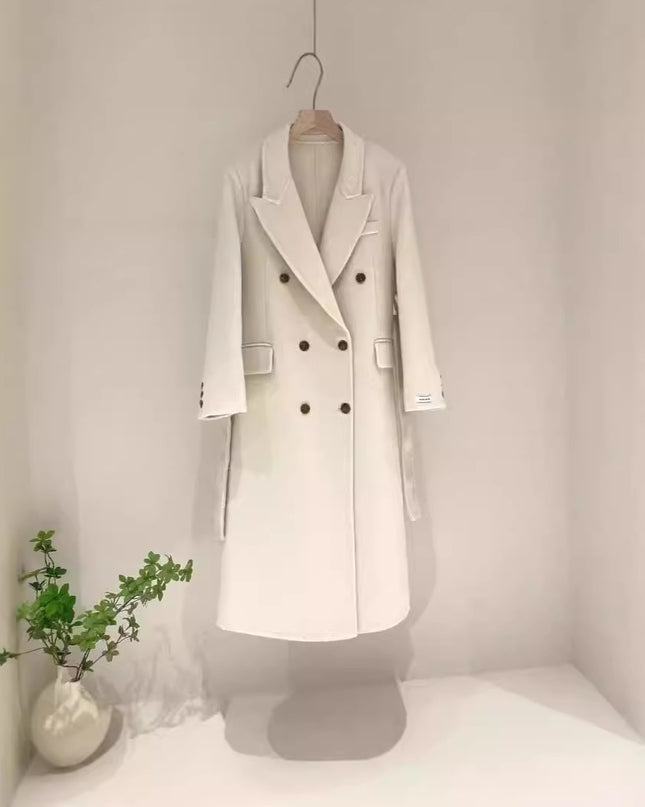 Double-breasted Shoulder Double-sided Wool Overcoat