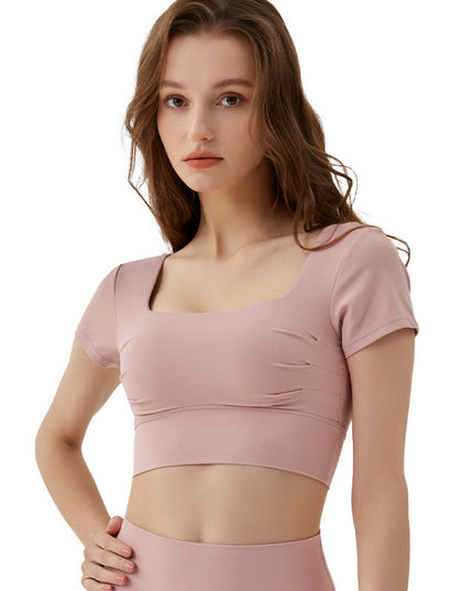 Hollow-out Beauty Back Yoga Short Sleeve Women's Removable Chest Pad Workout Top
