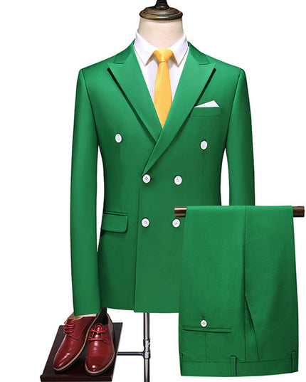 Men's Double Breasted Solid Color Coat Trousers Suit