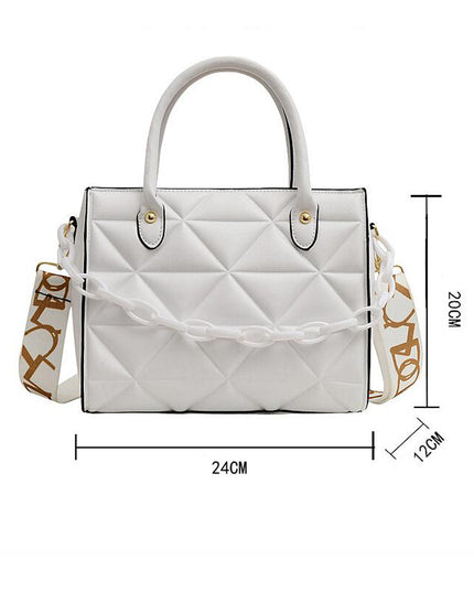 Bag Women's Bag New Spring Western Style Shoulder Bag Fashion Embroidery Thread Wide Shoulder Strap Rhombus Portable Messenger Bag