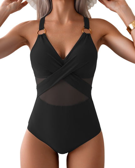 One-piece Swimsuit Women's Pure Color Mesh Bikini Swimsuit