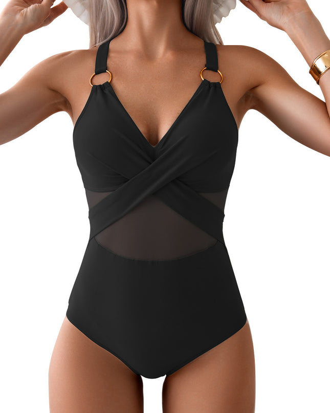 One-piece Swimsuit Women's Pure Color Mesh Bikini Swimsuit
